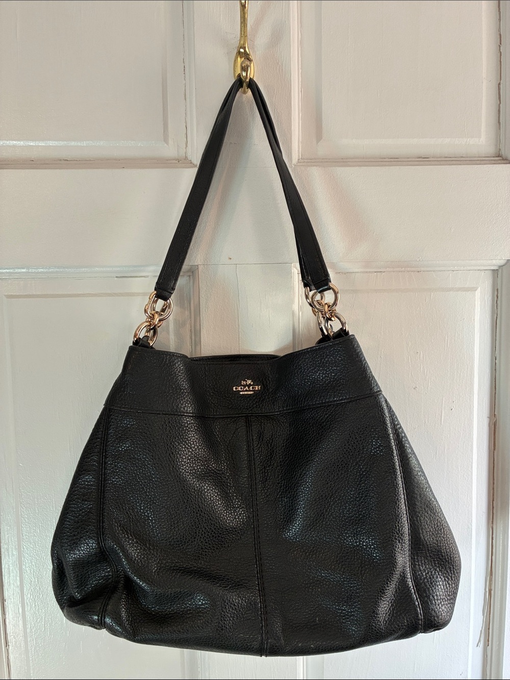 Coach Black Pebbled Leather Hobo Shoulder Bag with Gold Hardware